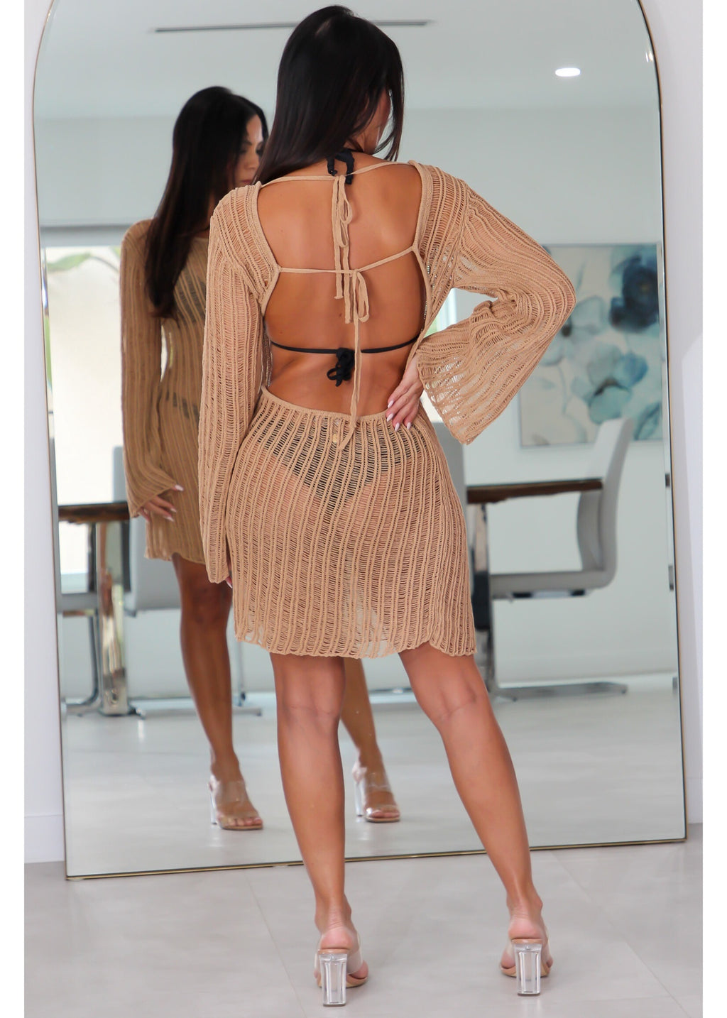 12378 Sheer Crochet Mini Dress