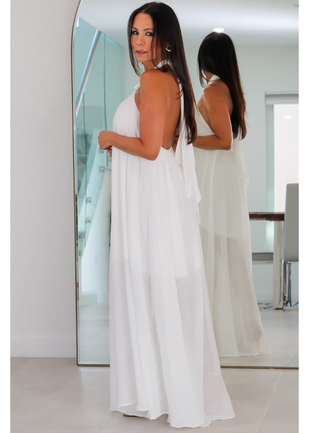 30038 Buckle Neck Backless Maxi Dress