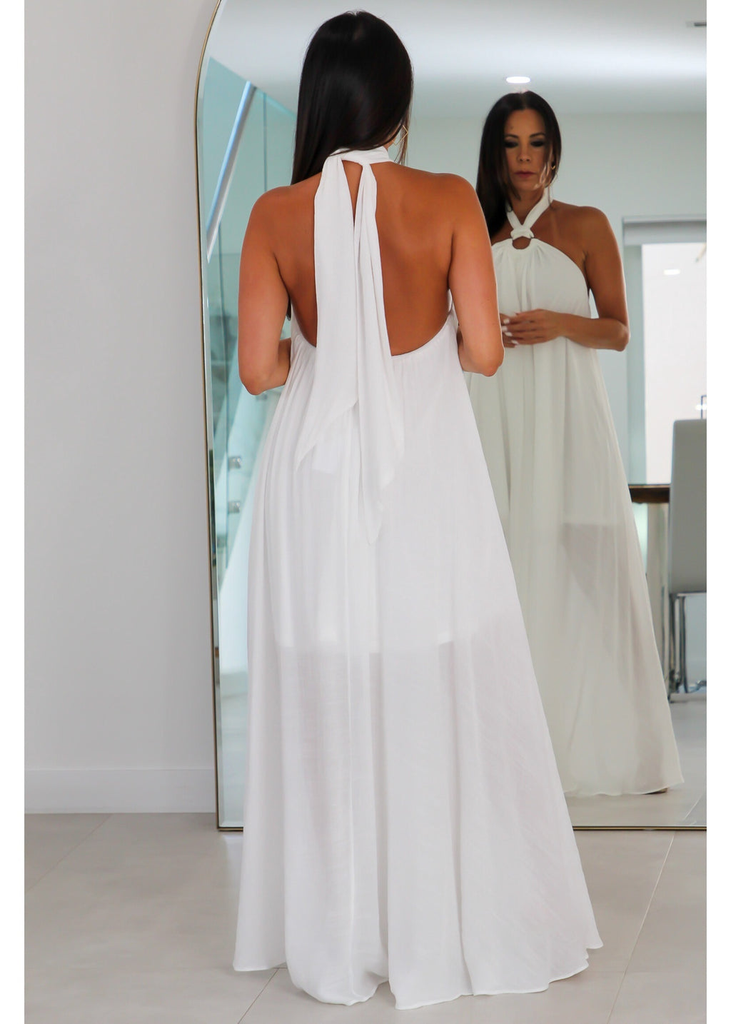 30038 Buckle Neck Backless Maxi Dress