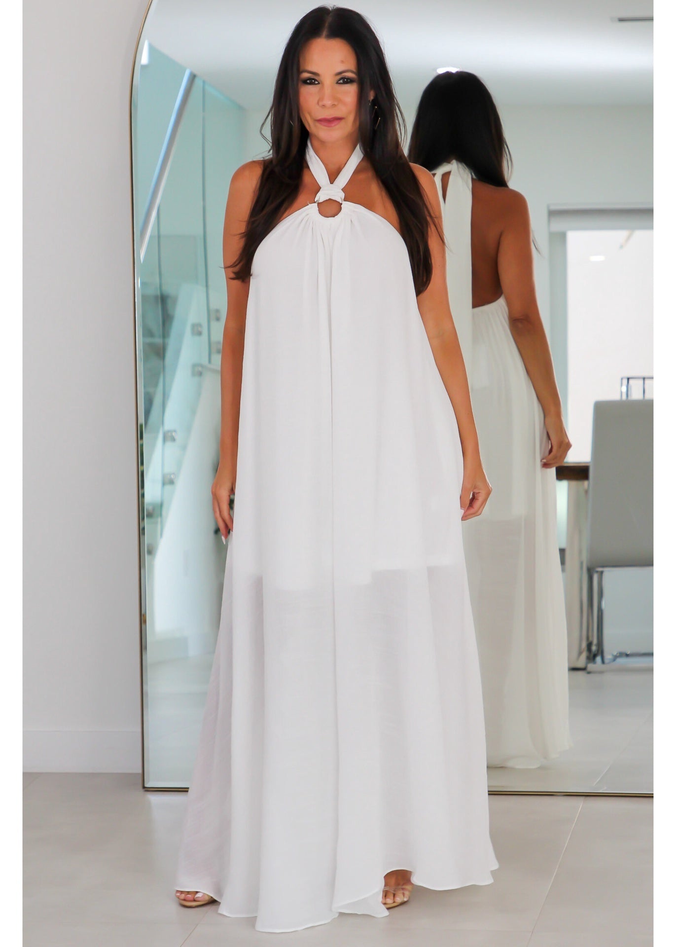 30038 Buckle Neck Backless Maxi Dress