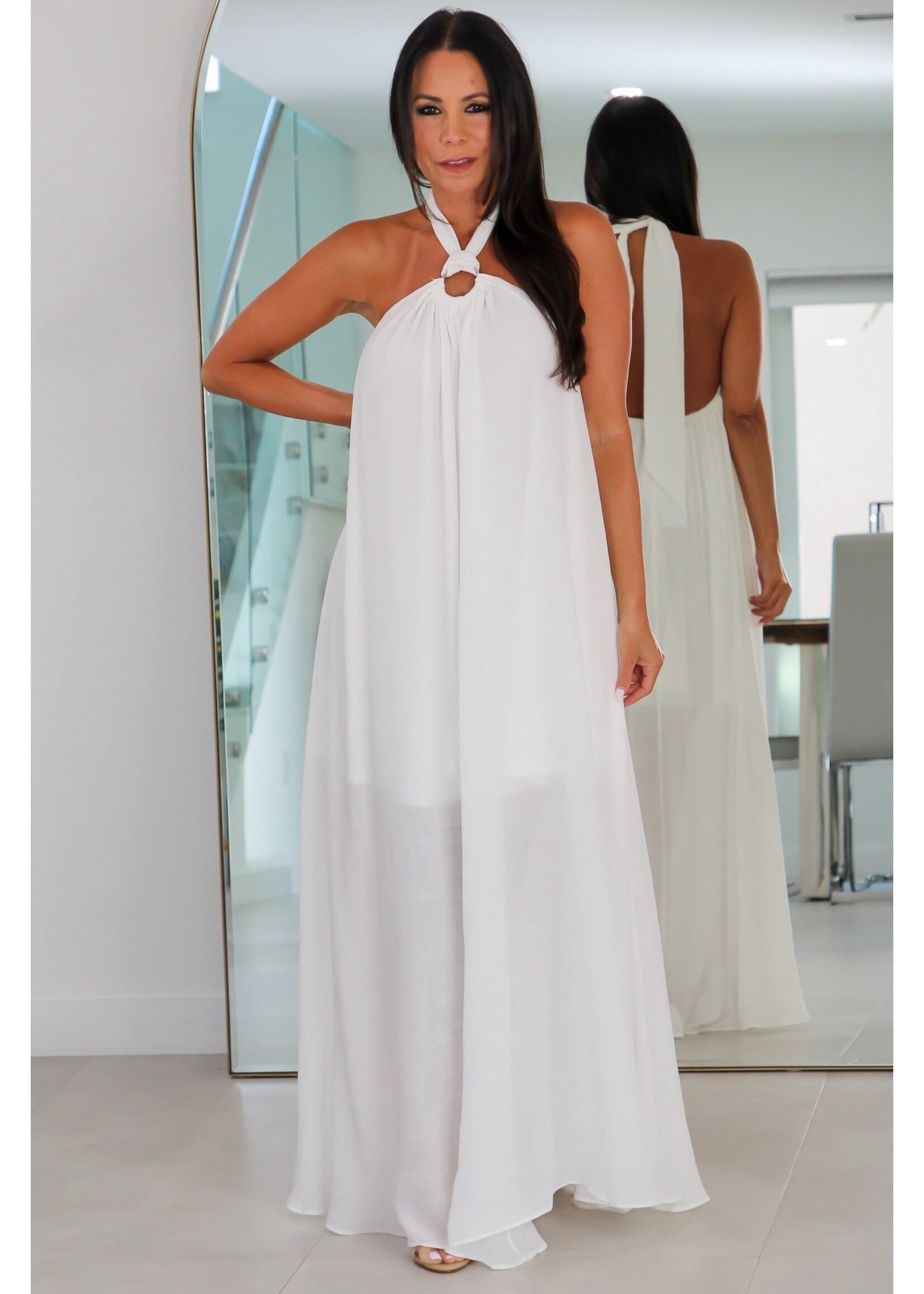 30038 Buckle Neck Backless Maxi Dress