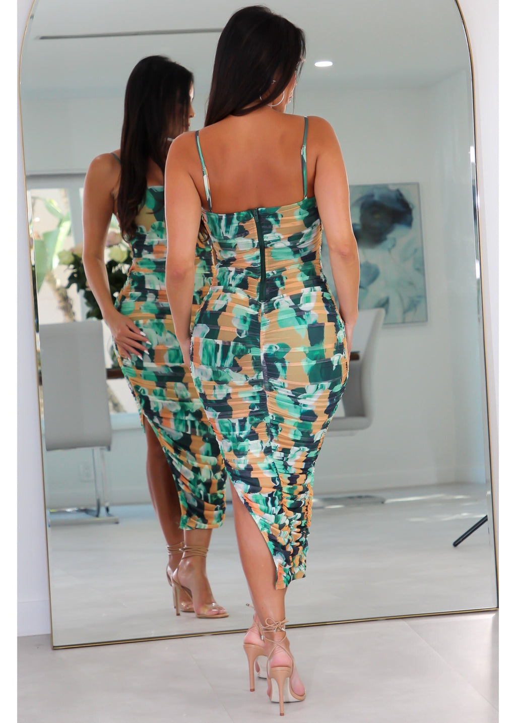 73724 Mesh Sleeveless Side Cinch Dress