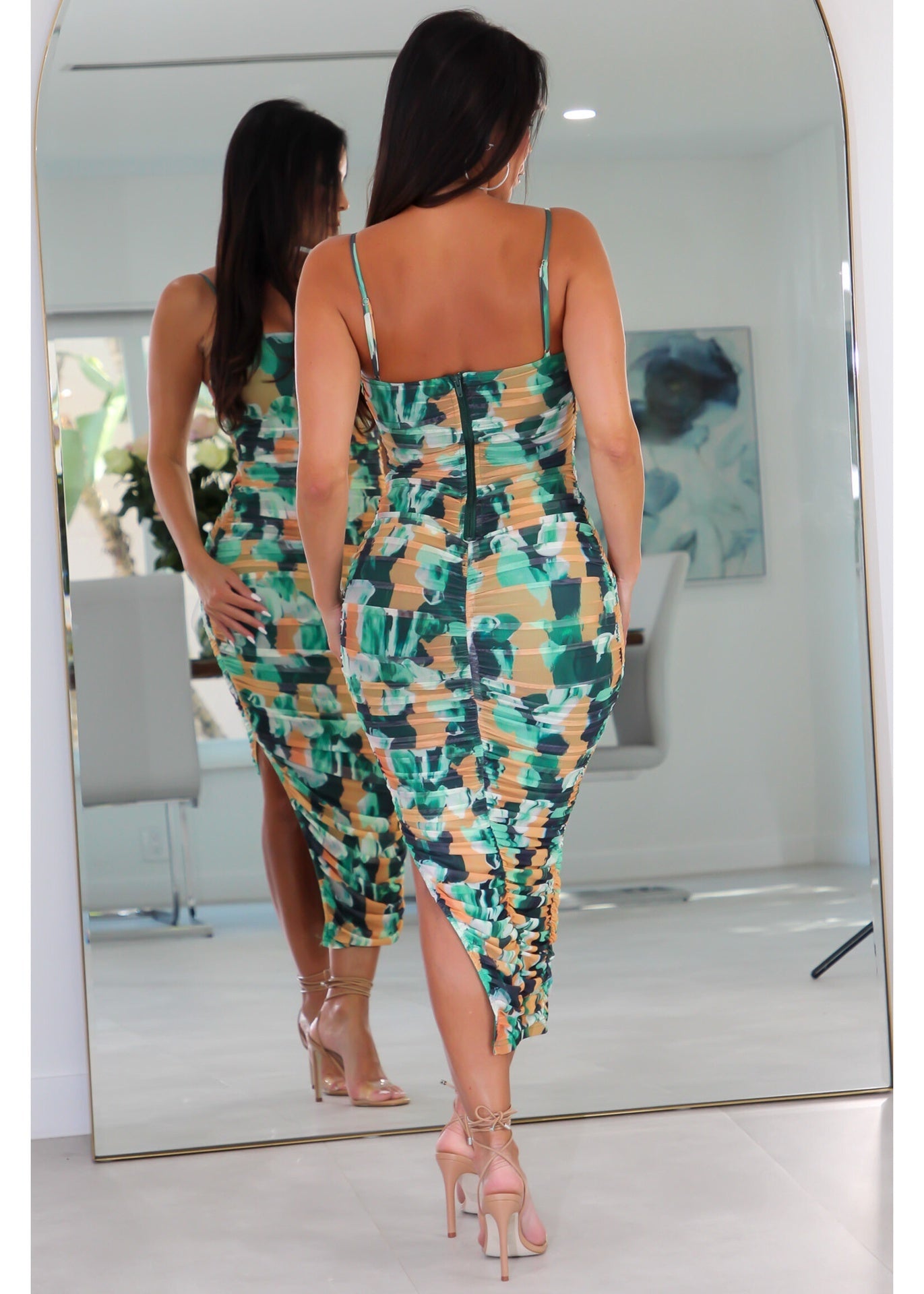 73724 Mesh Sleeveless Side Cinch Dress