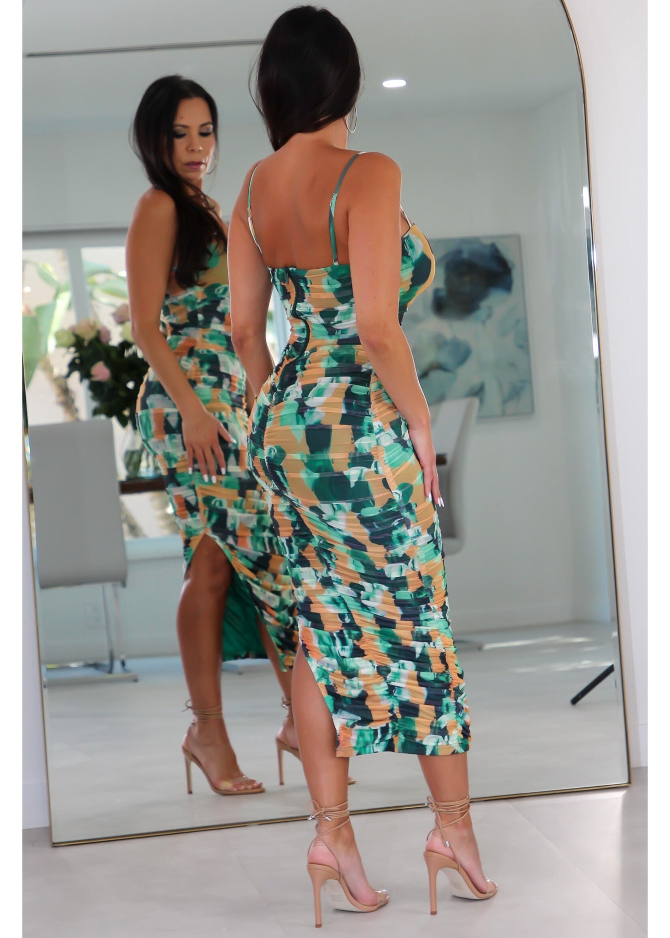 73724 Mesh Sleeveless Side Cinch Dress