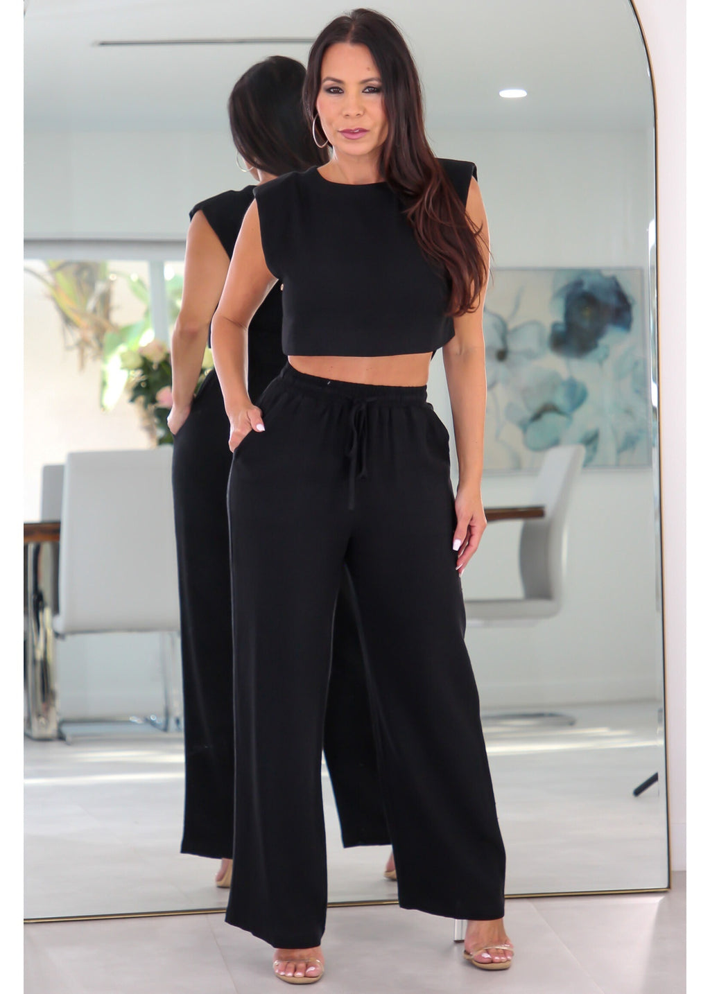 2266 Linen Shoulder Padded Crop Top