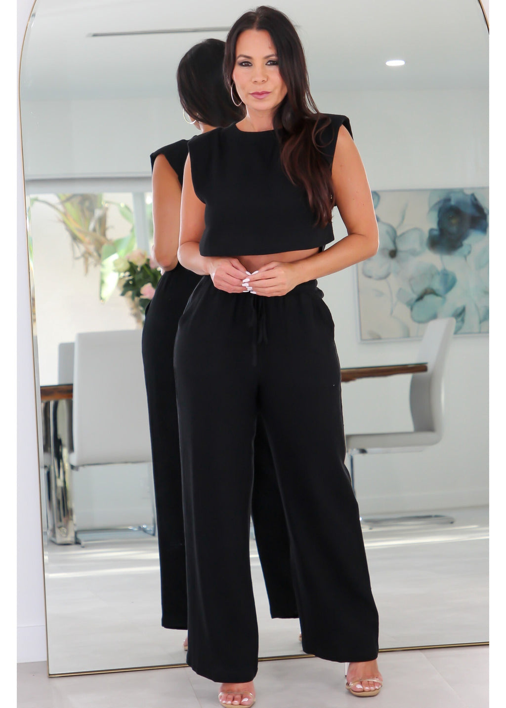 2266 Linen Shoulder Padded Crop Top