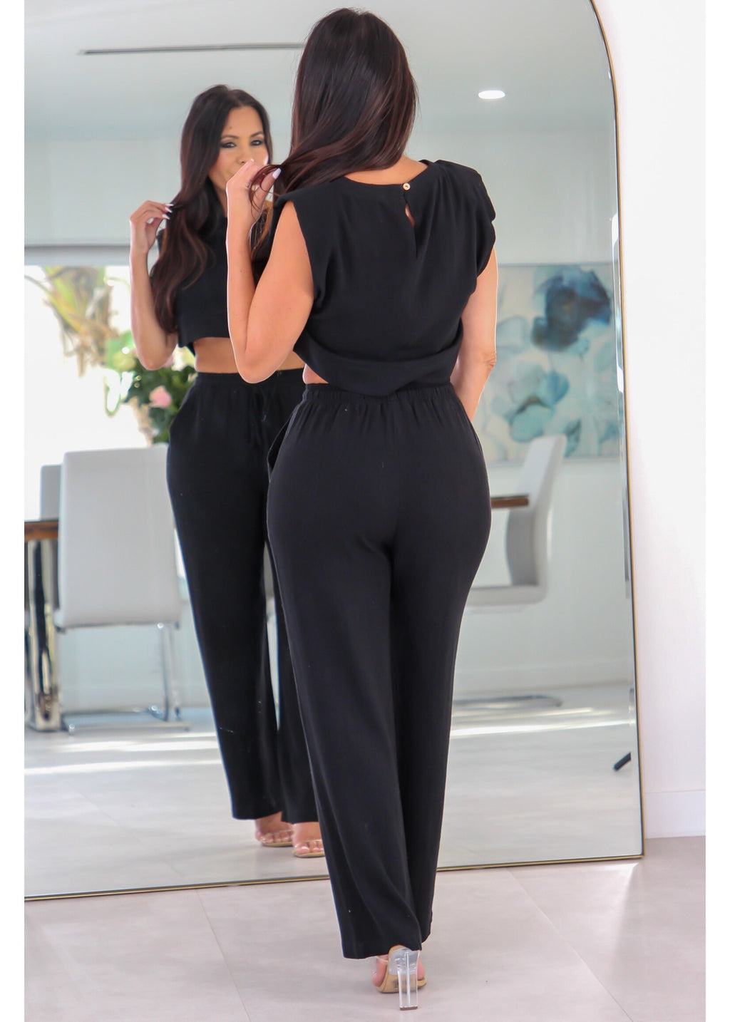 2266 Linen Shoulder Padded Crop Top