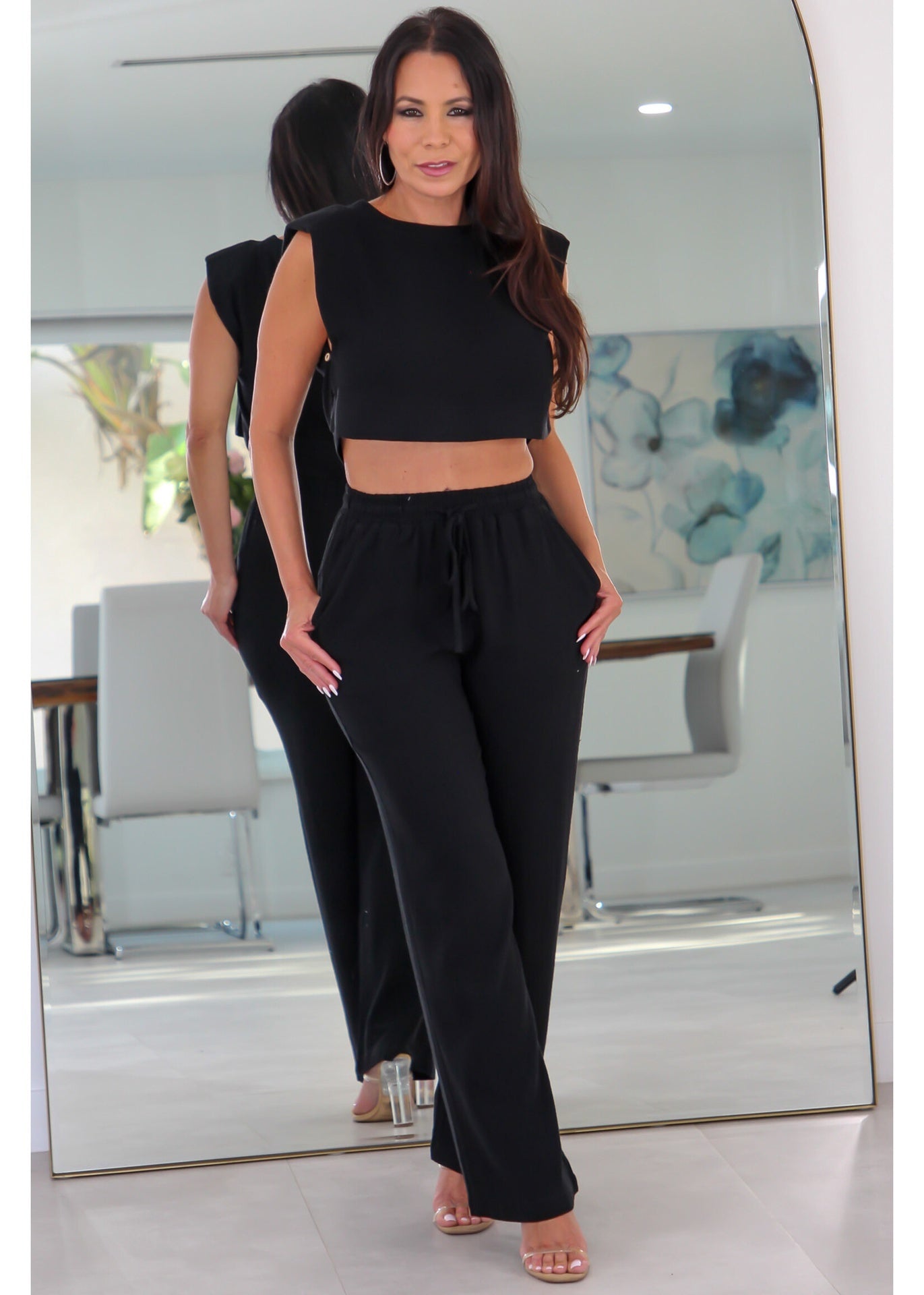 2266 Linen Shoulder Padded Crop Top