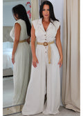 21974 Waist Belted Collar Button Up Jumpsuit