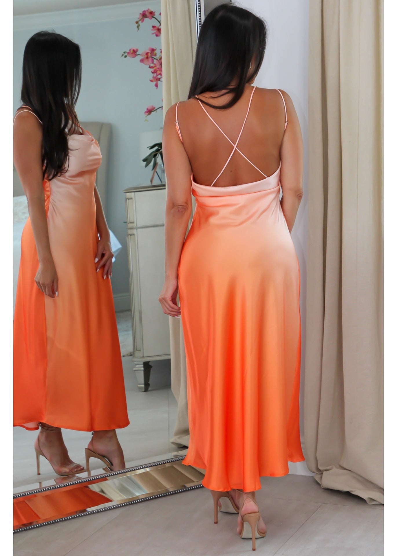 63984 Ombre Midriff and Low Back Midi Dress