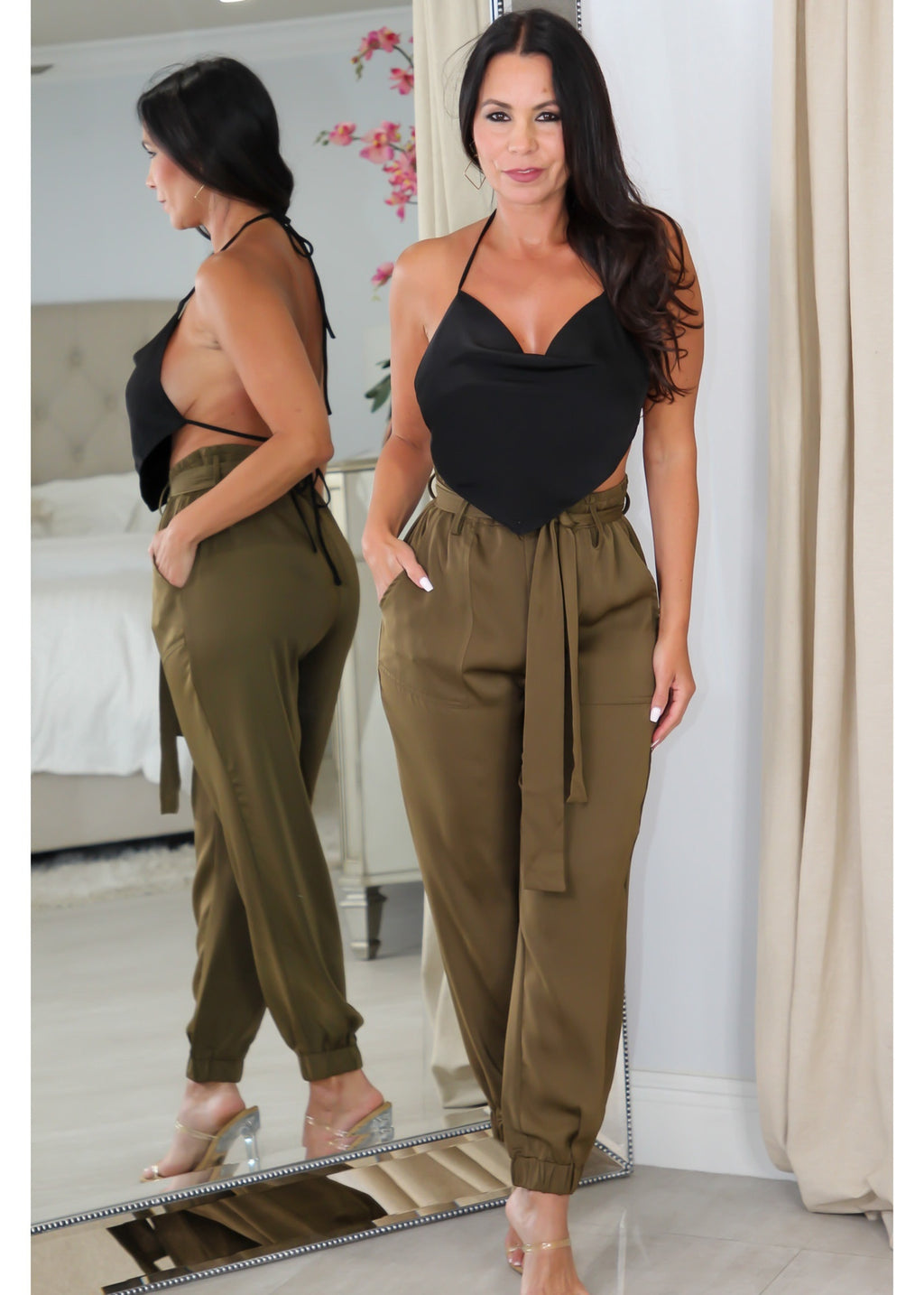 1228 Satin Cowl Open Back Crop Top