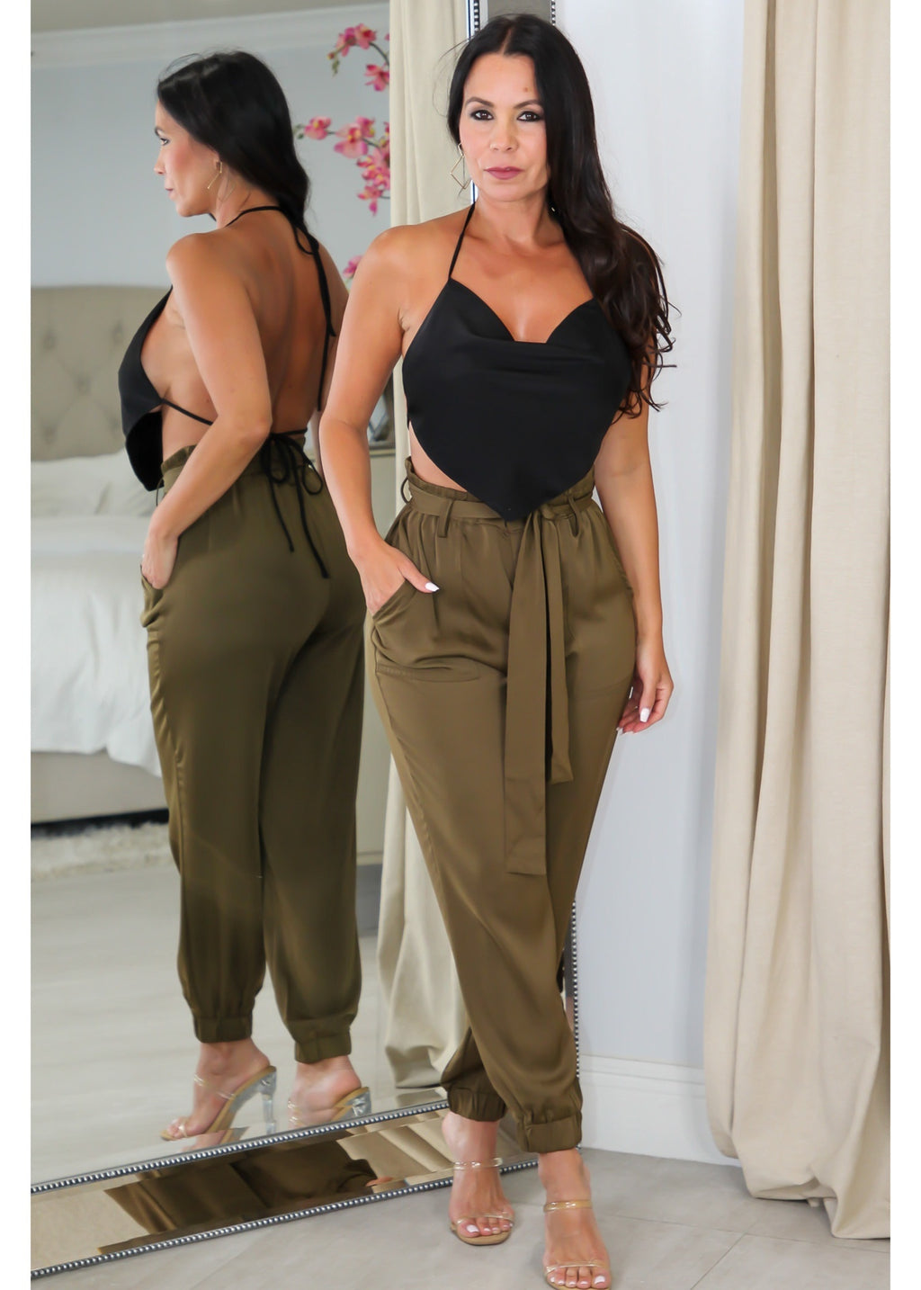 1228 Satin Cowl Open Back Crop Top