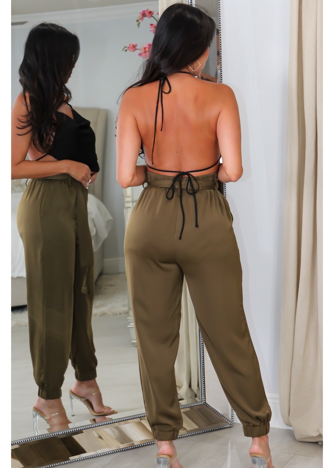 1228 Satin Cowl Open Back Crop Top