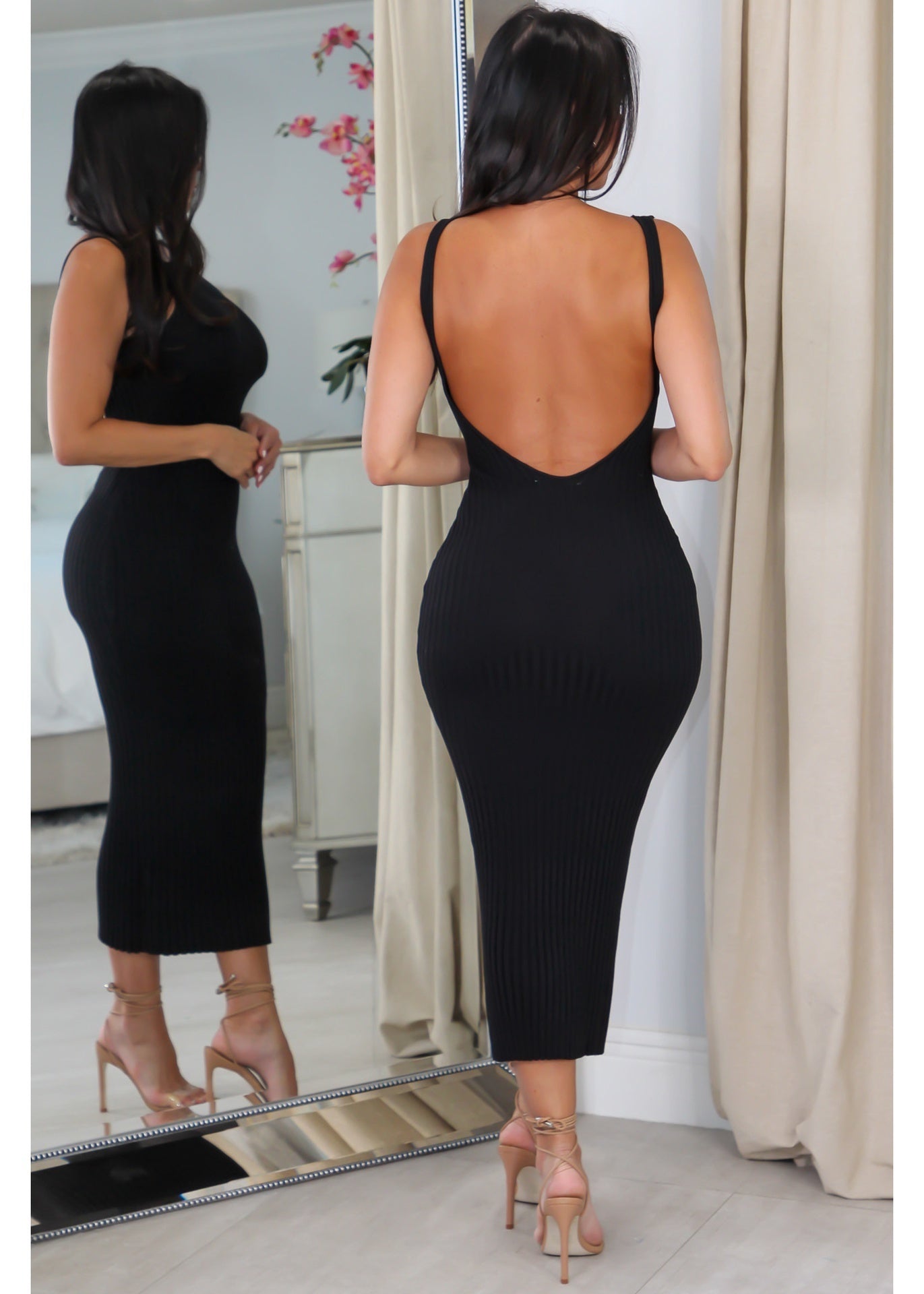 1225 Open Back Sleeveless Midi Dress