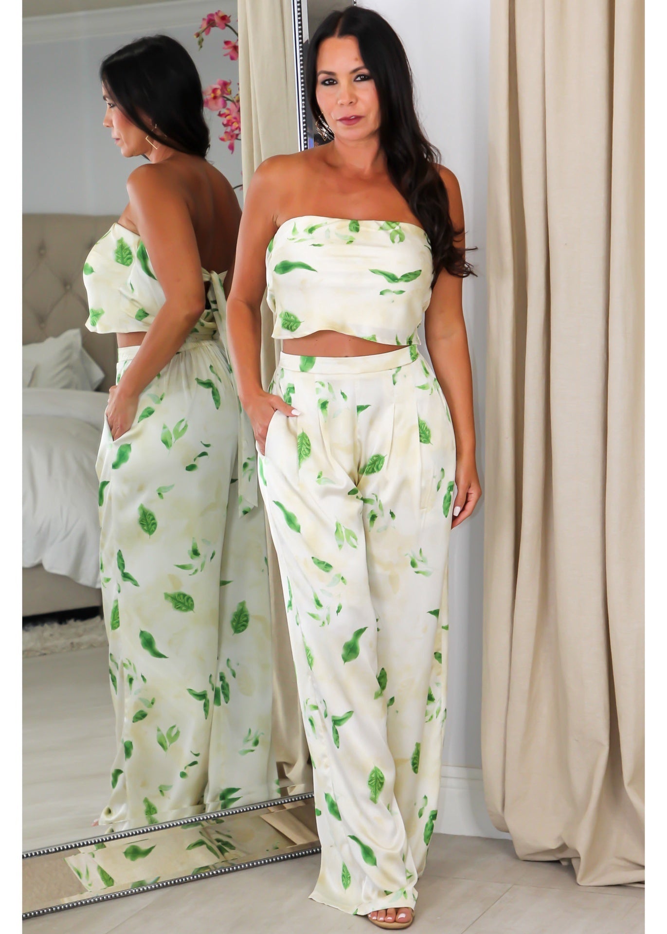 60763 Tube Crop Top &  Pants Set
