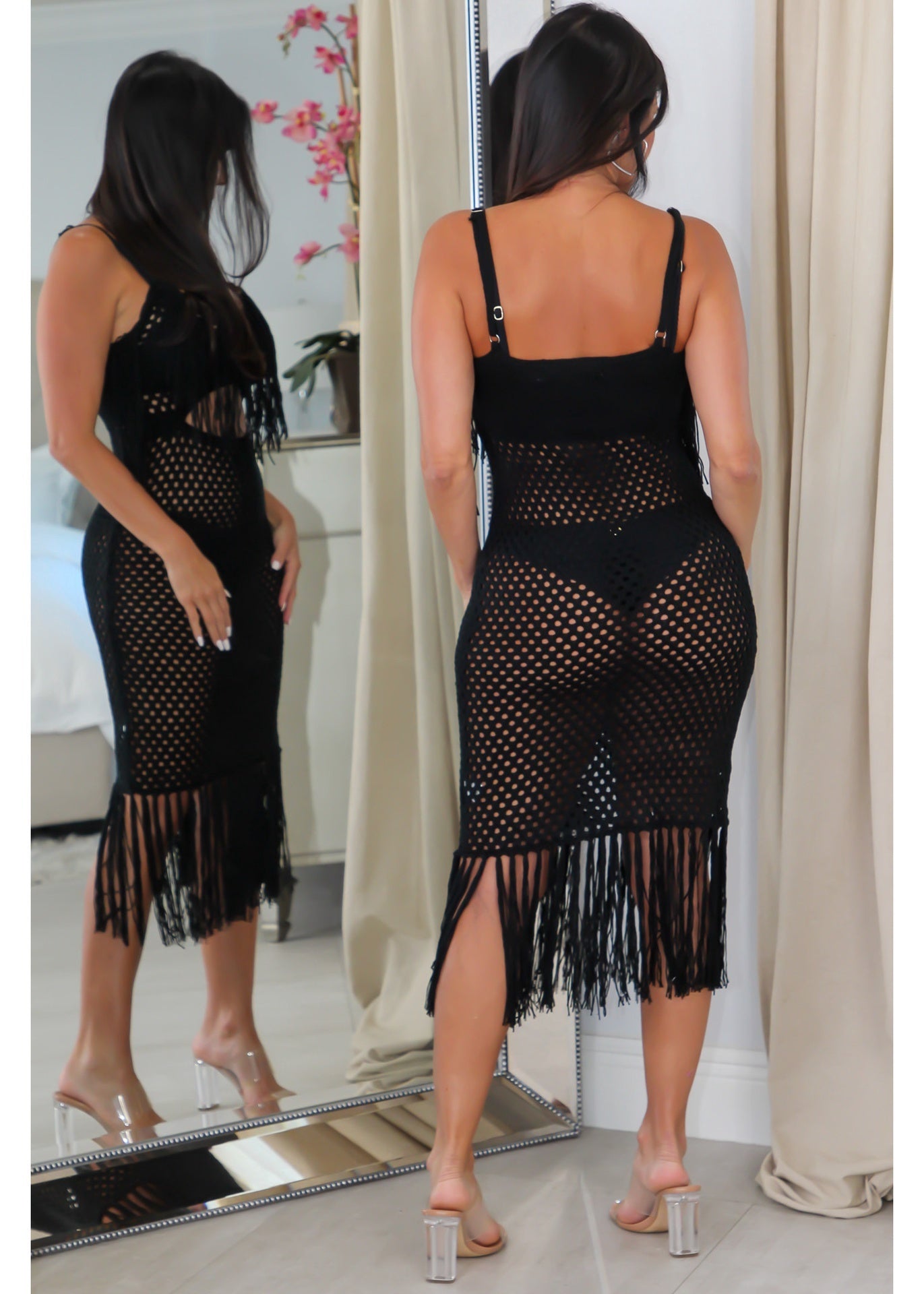 60006 Knit Fringe Open Front Dress