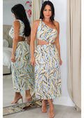 3077 One Shoulder Side Knot Maxi Dress