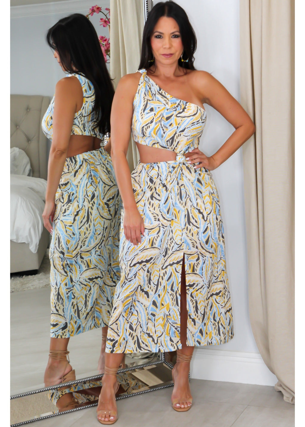 3077 One Shoulder Side Knot Maxi Dress