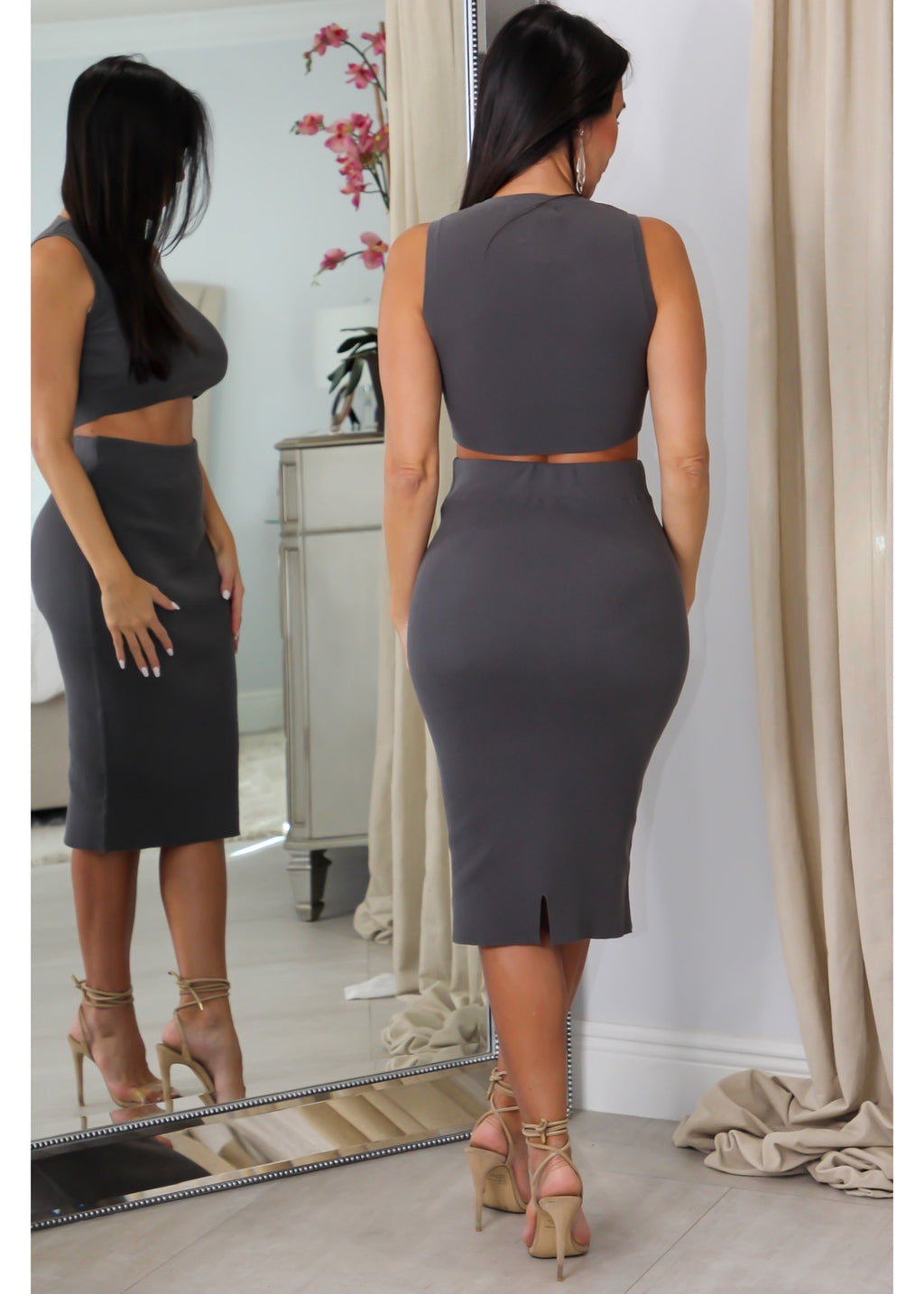 19231 Ribbed Midi Pencil Skirt