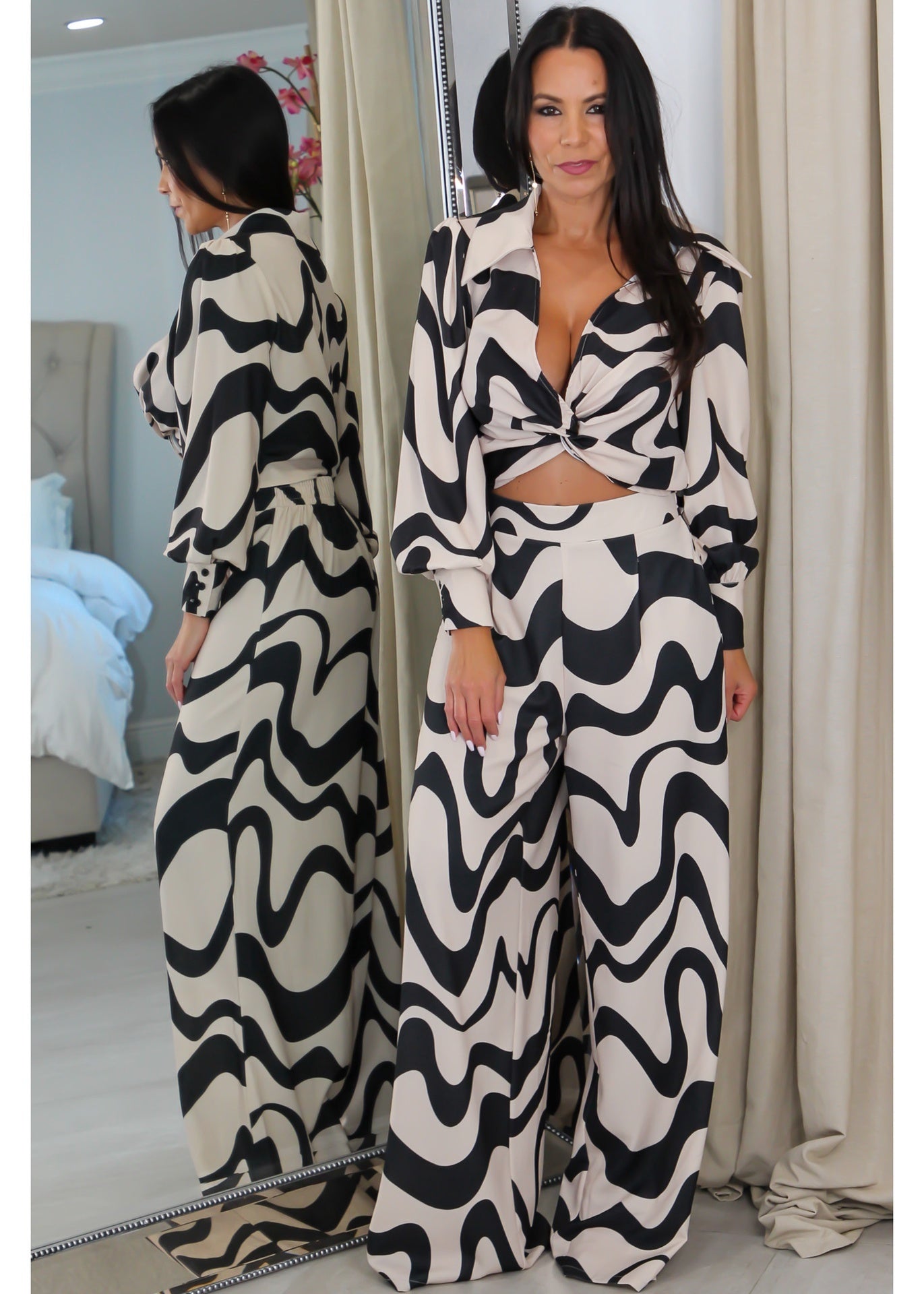 9018 Marble Printed Crop Top Set