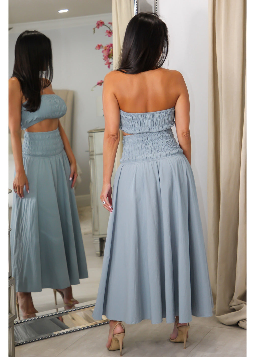 7297 Smocked Crop & Midi Skirt Set