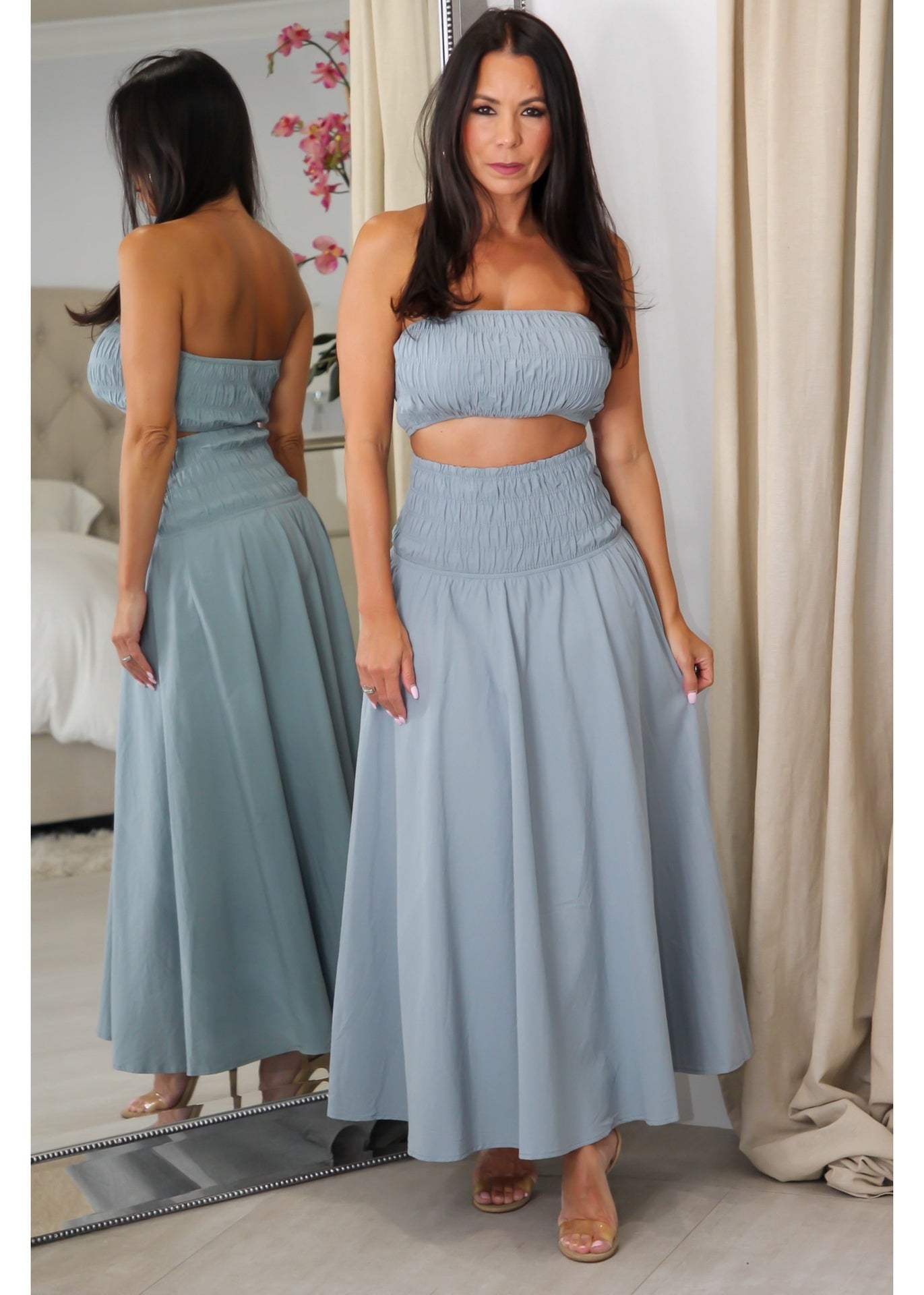 7297 Smocked Crop & Midi Skirt Set