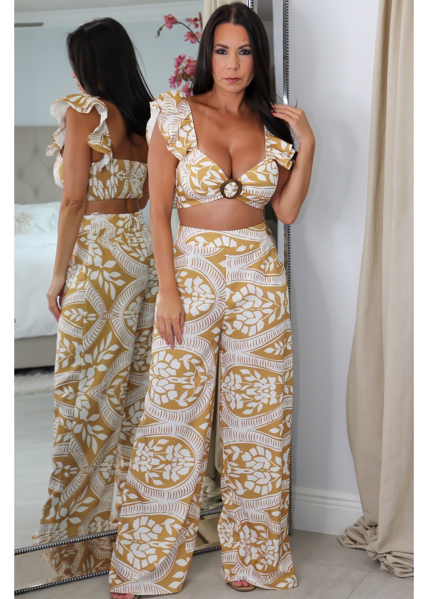 8471 Mustard Print Pant Set