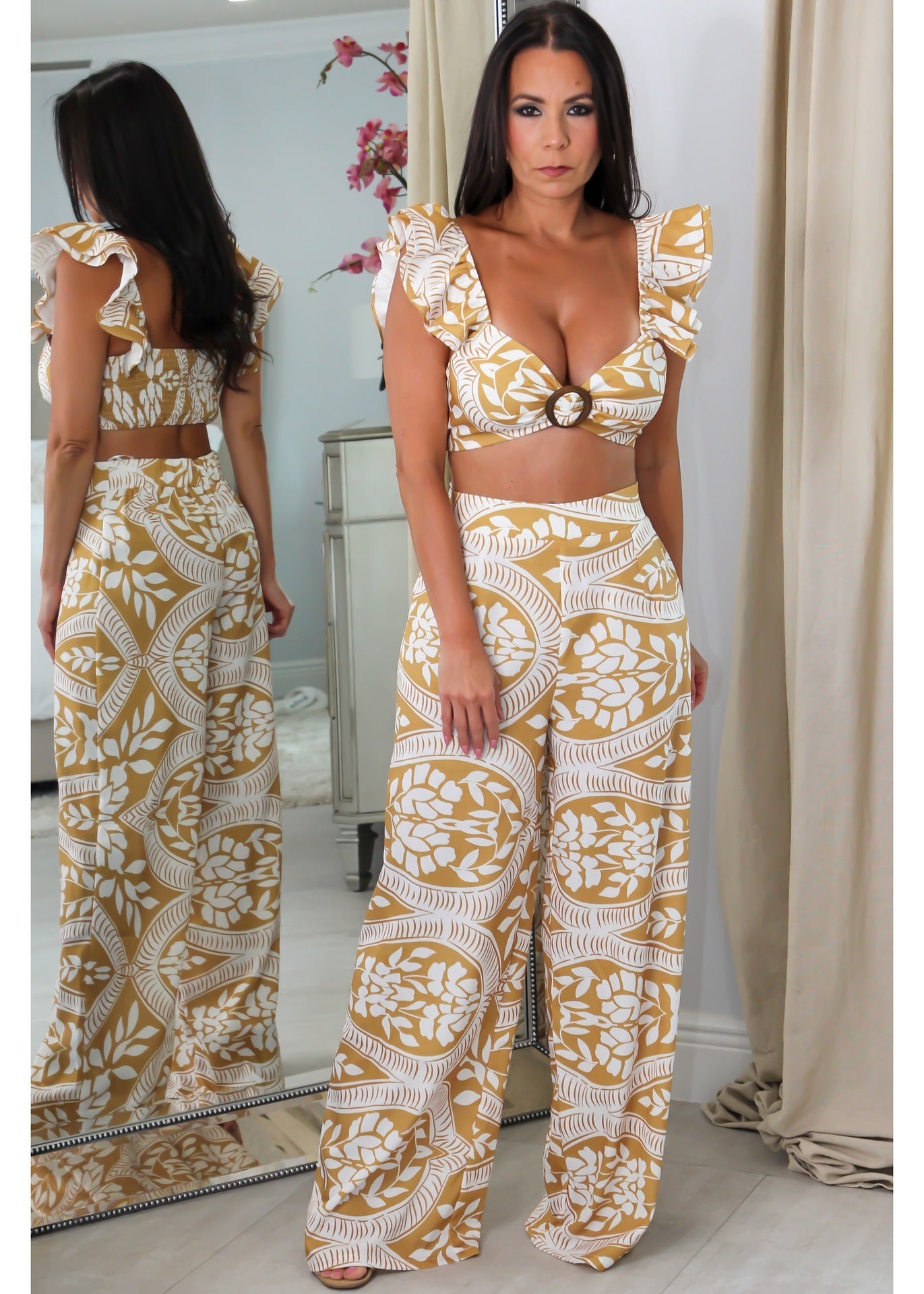8471 Mustard Print Pant Set