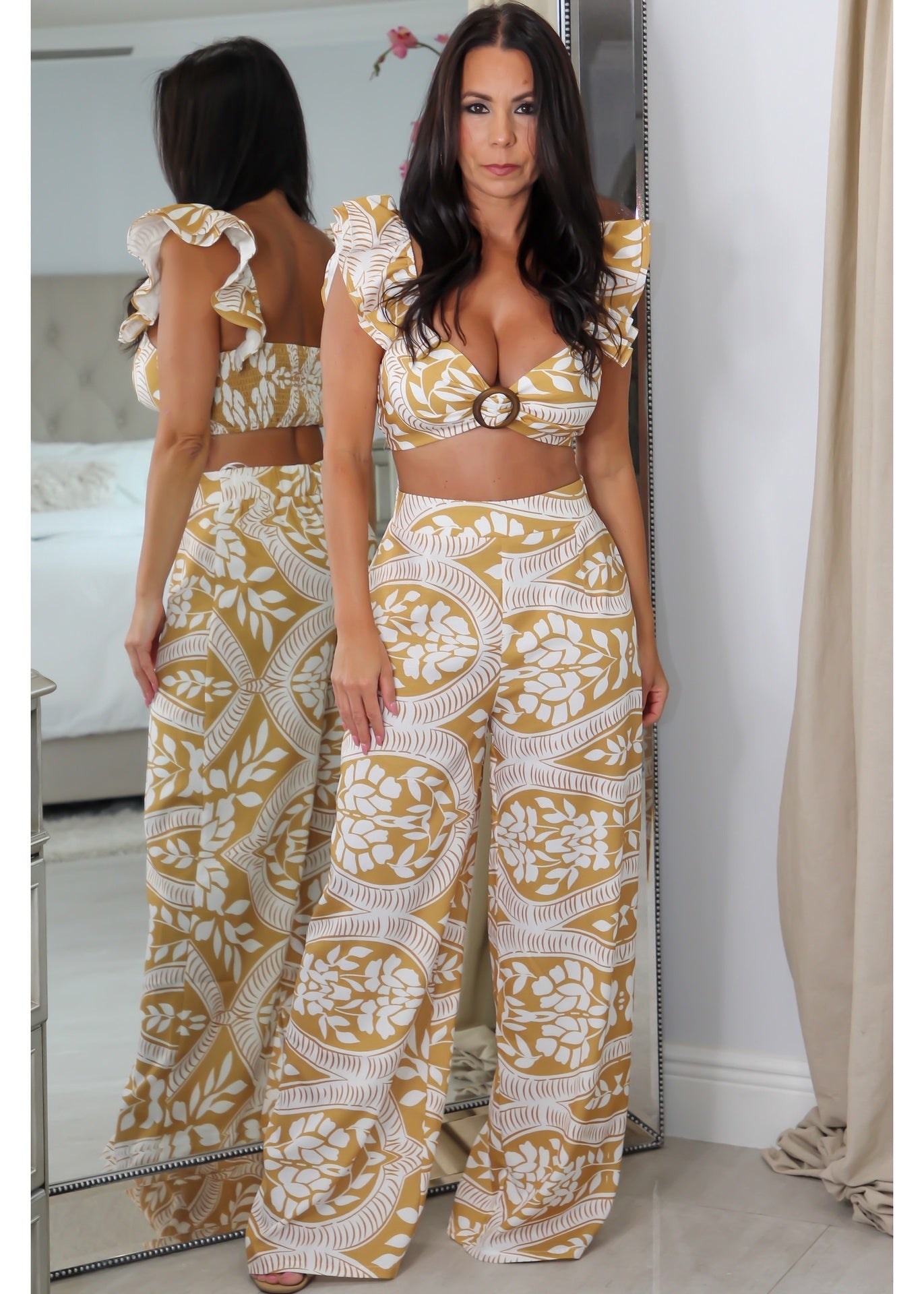 8471 Mustard Print Pant Set