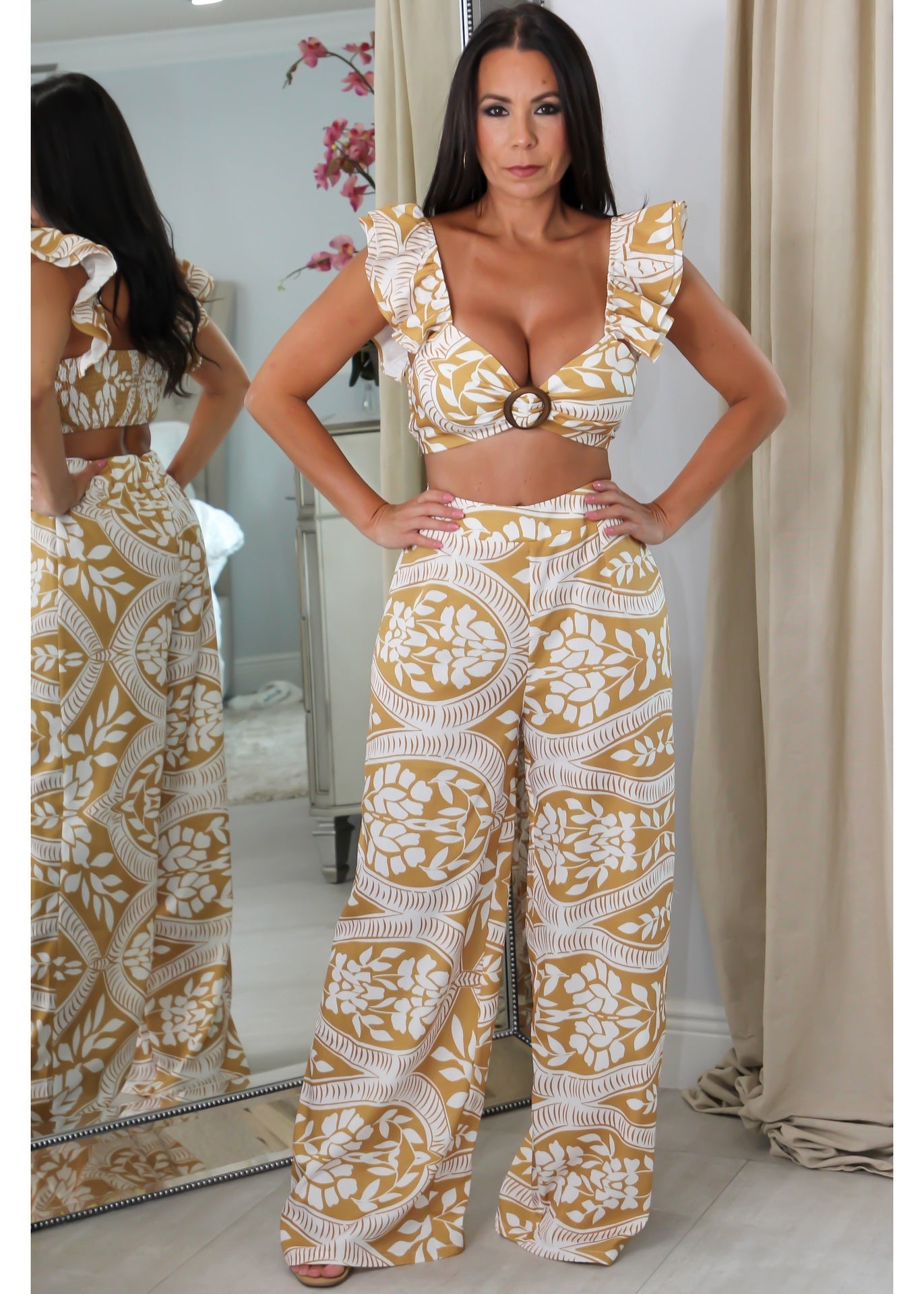 8471 Mustard Print Pant Set