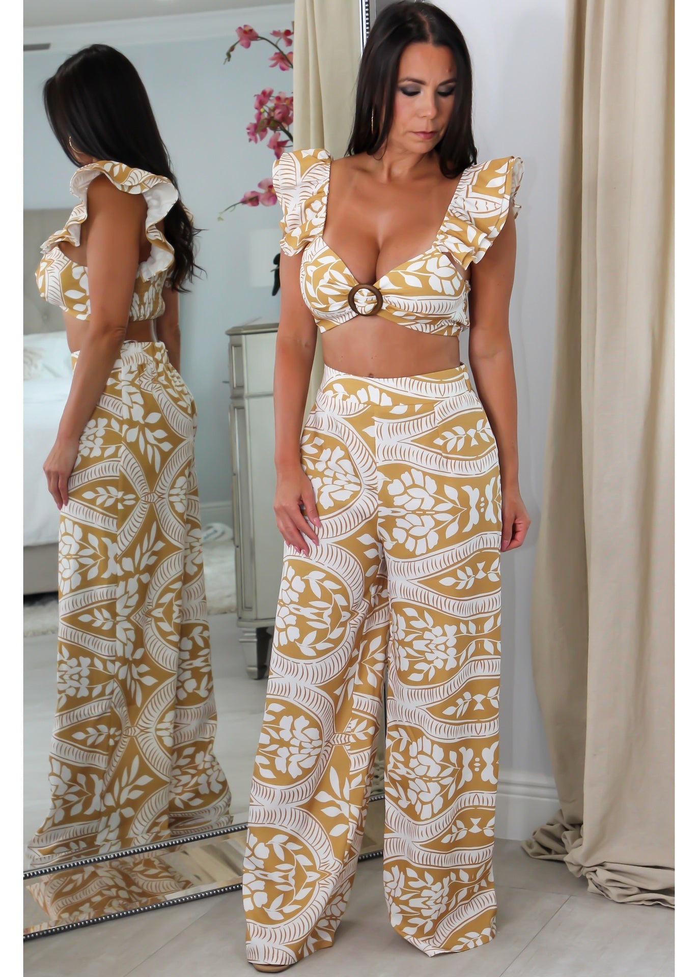 8471 Mustard Print Pant Set
