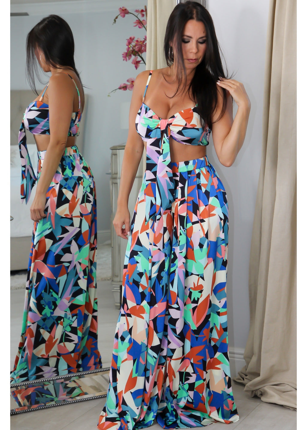 8810 Blue Floral Pant Set