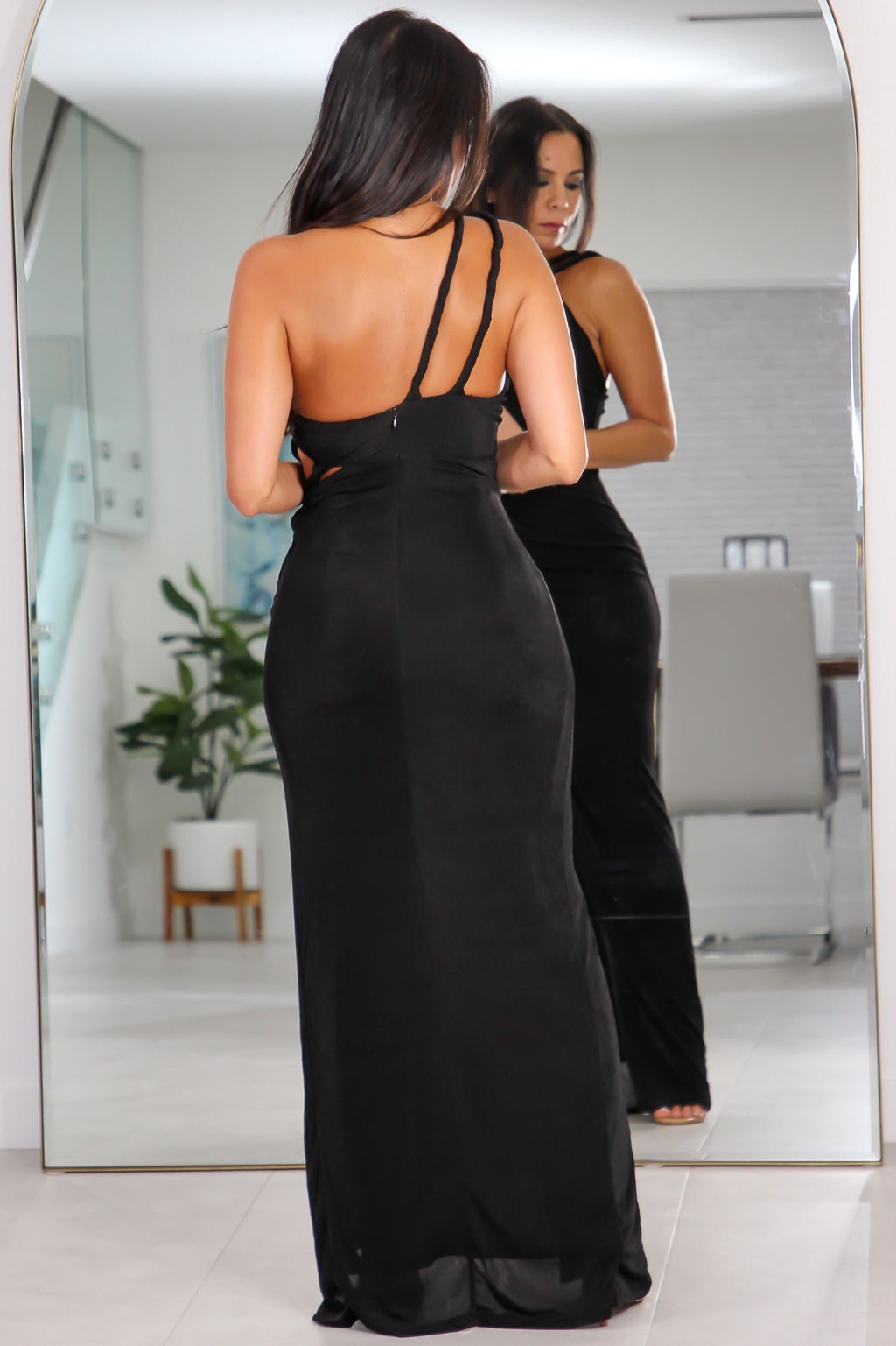 8974 Cutout Twist Strap Gown