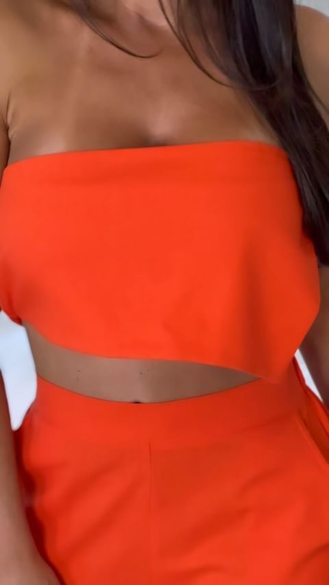 5259 Strapless  Asymmetrical Crop Top & Pants Set