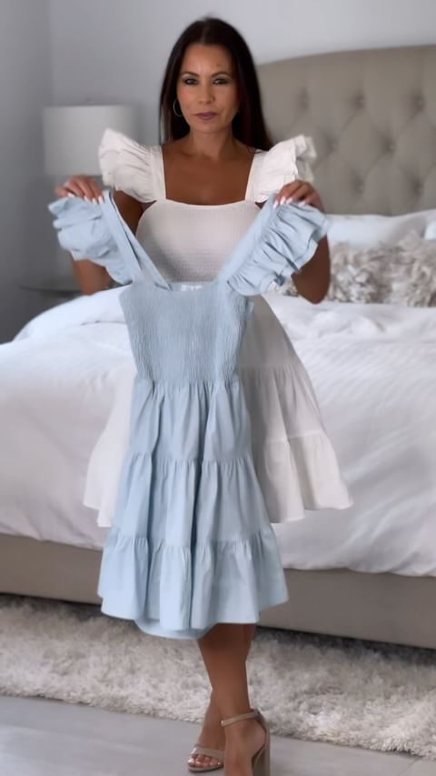 1636 Smocking Ruffled Sleeve Tiered Dress