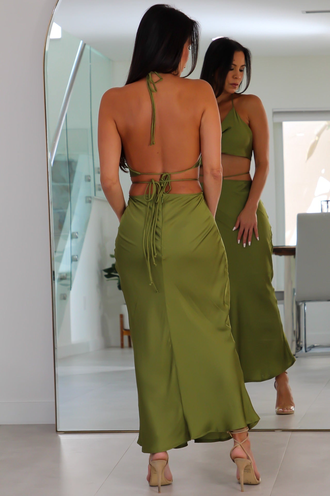 210799  Satin Cowl Neck Tank and Skirt Set: