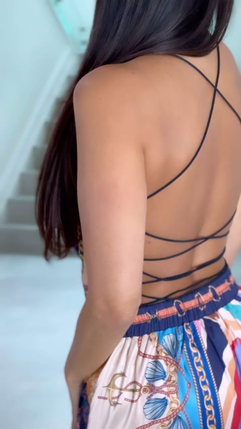 2399 Scarf Top Satin Pant Set