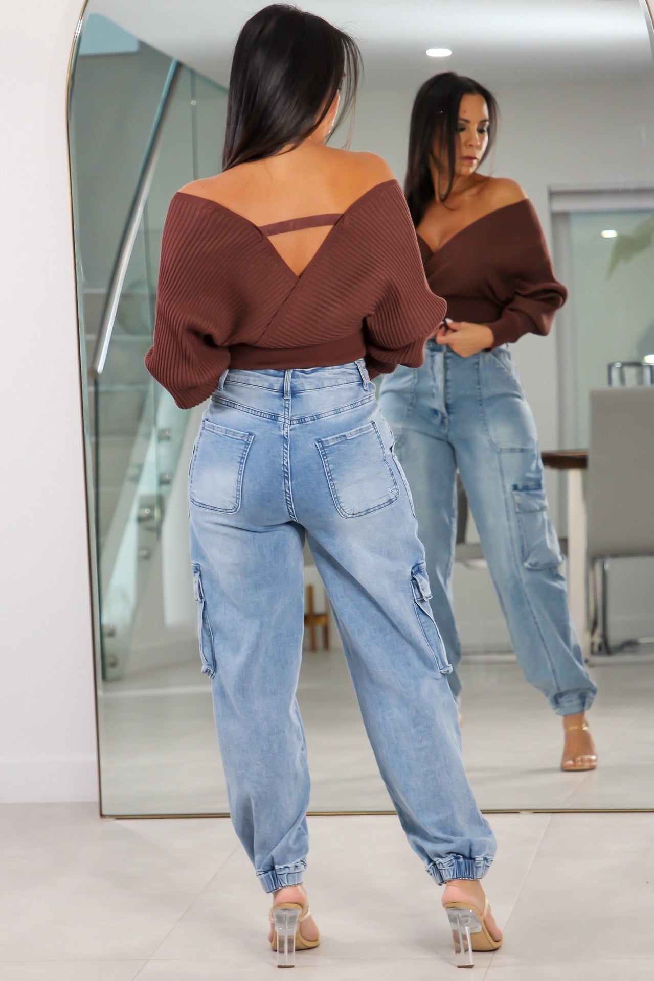 90044 Surplice Neckline Ribbed Sweater