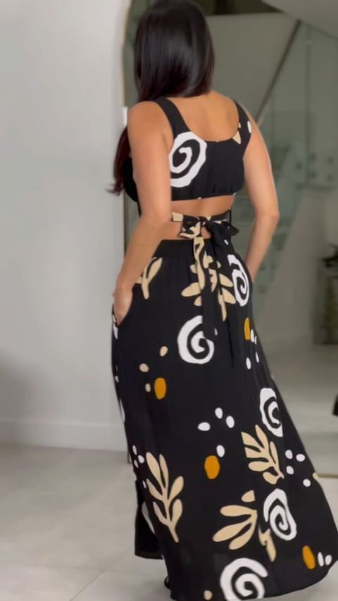 3107 Printed Cutout Maxi Dress