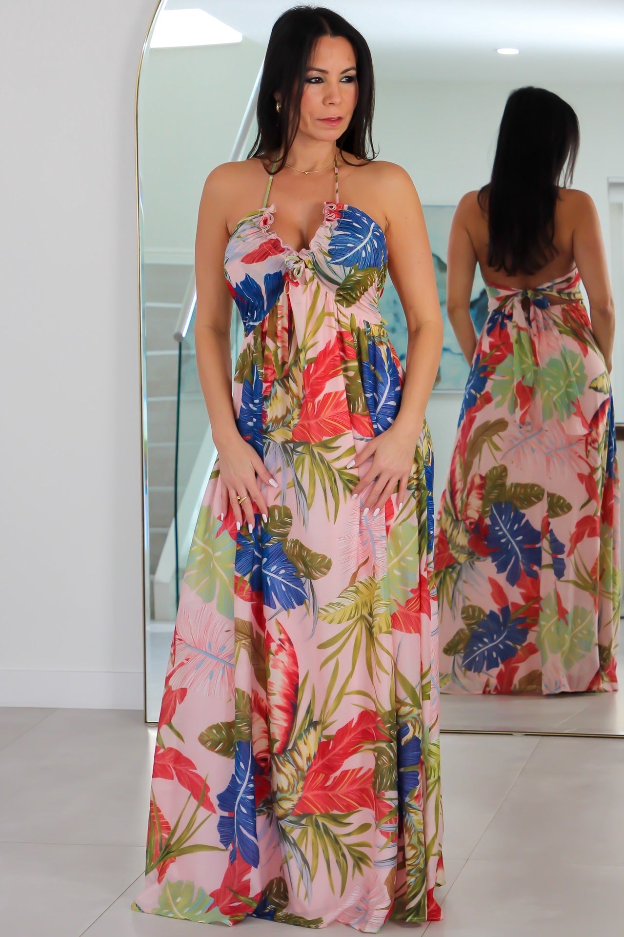 6107 Printed V neck Woven Maxi Dress