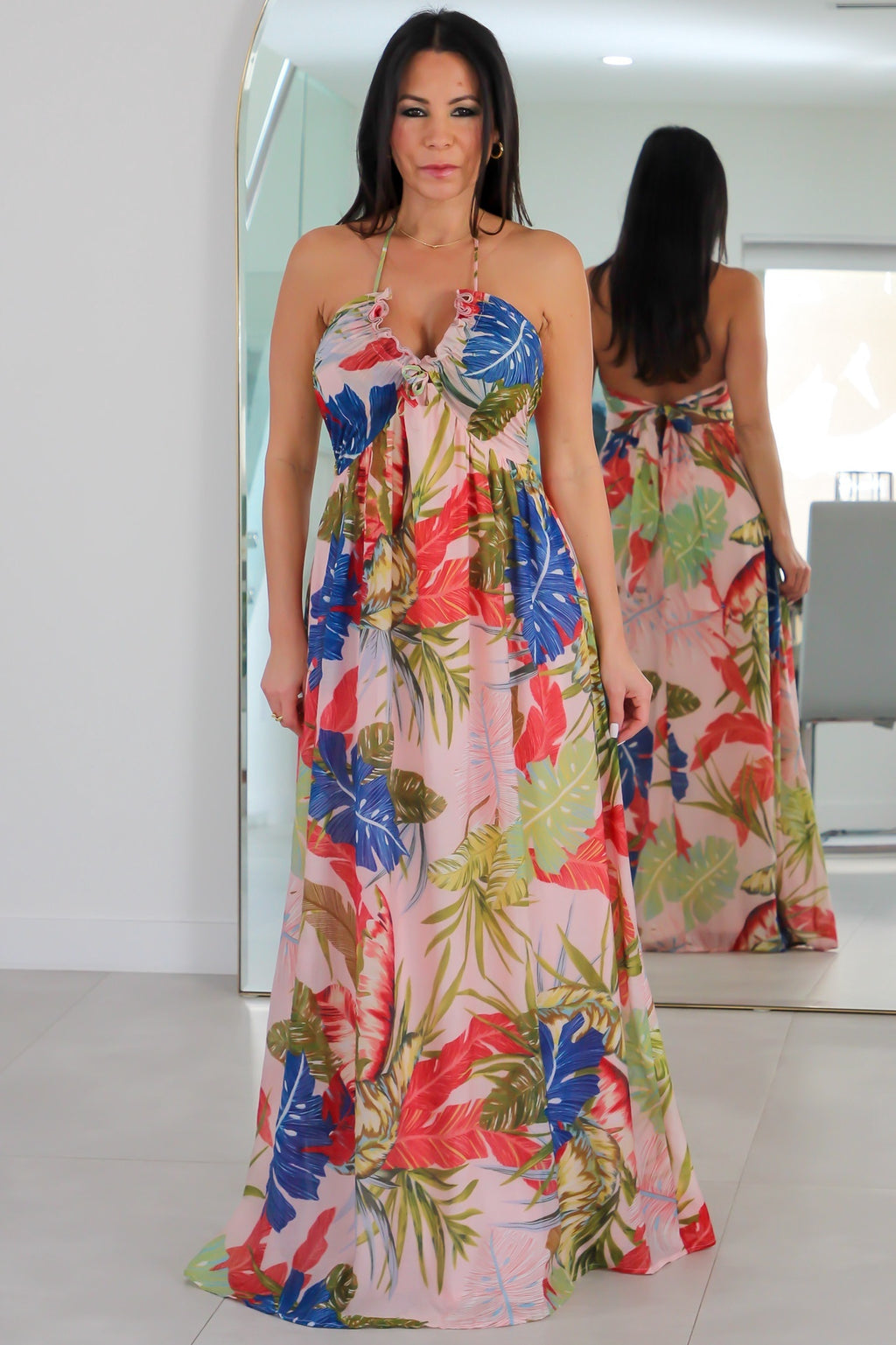 6107 Printed V neck Woven Maxi Dress