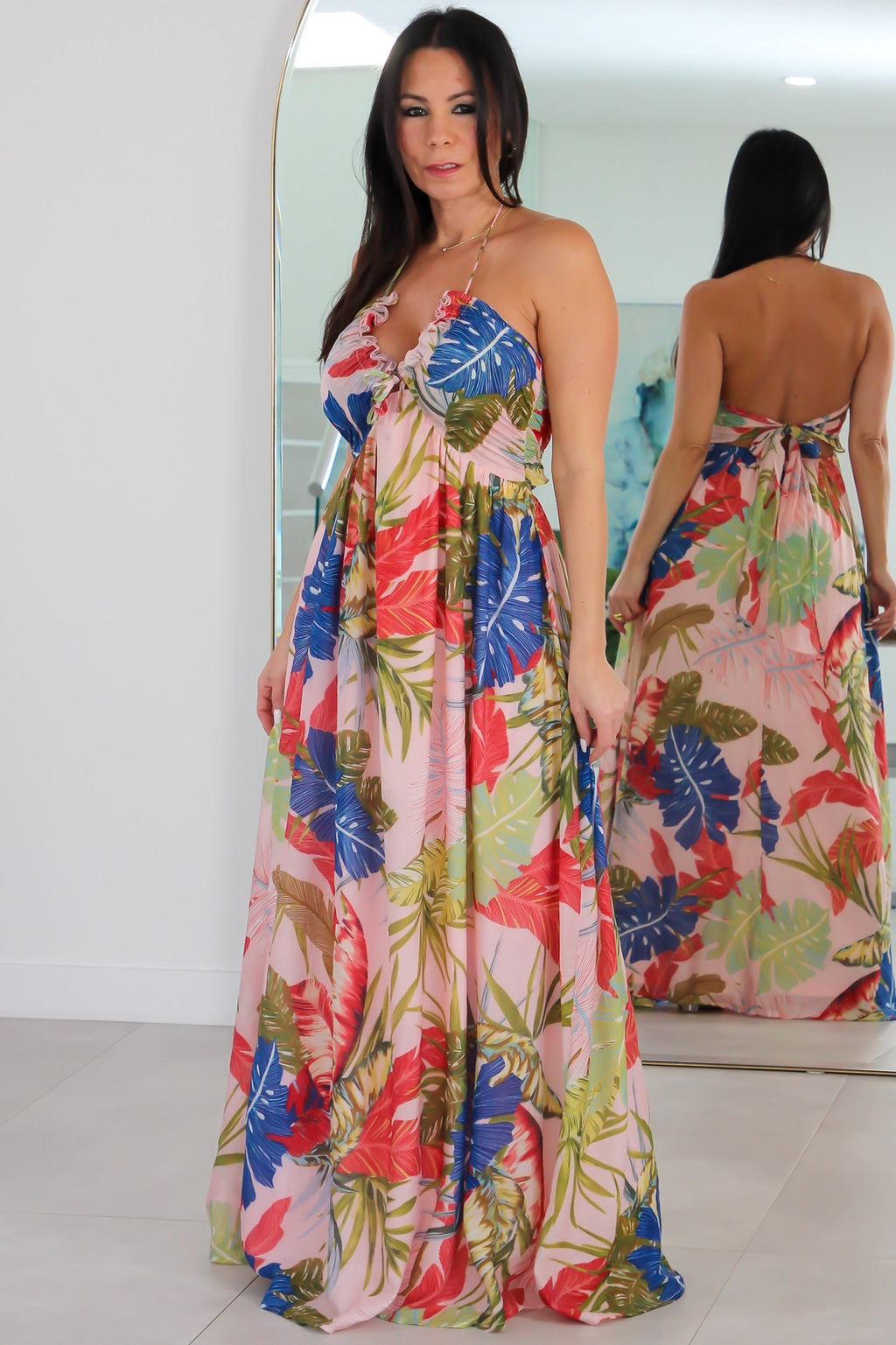 6107 Printed V neck Woven Maxi Dress