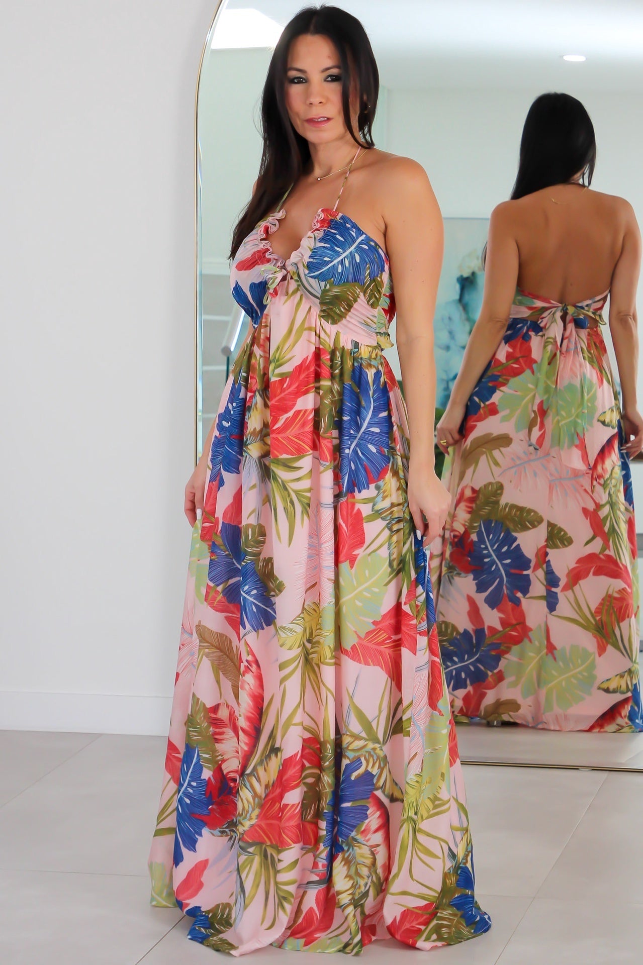 6107 Printed V neck Woven Maxi Dress
