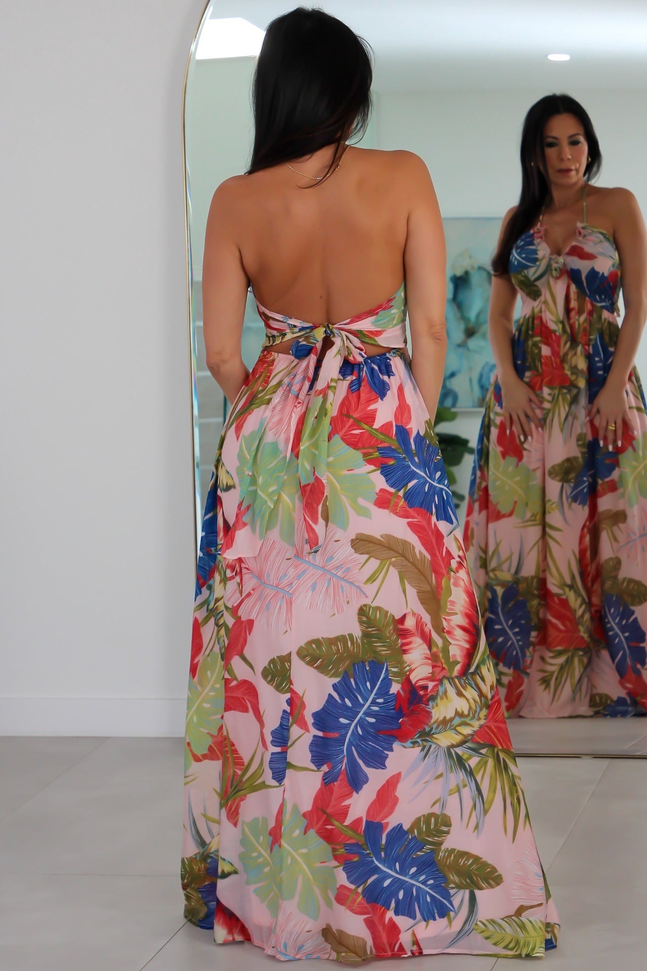 6107 Printed V neck Woven Maxi Dress