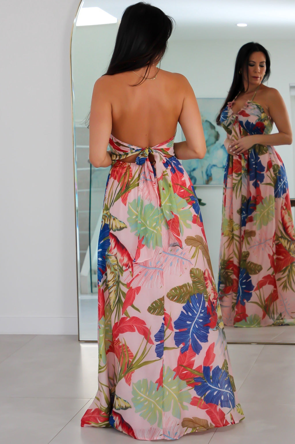 6107 Printed V neck Woven Maxi Dress