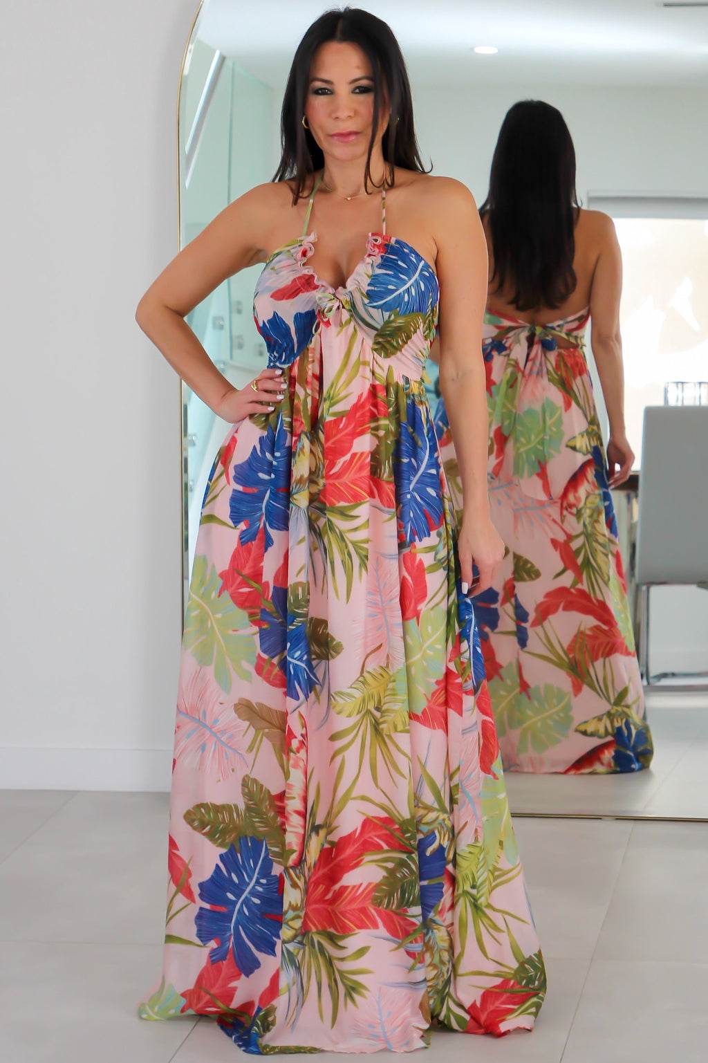 6107 Printed V neck Woven Maxi Dress