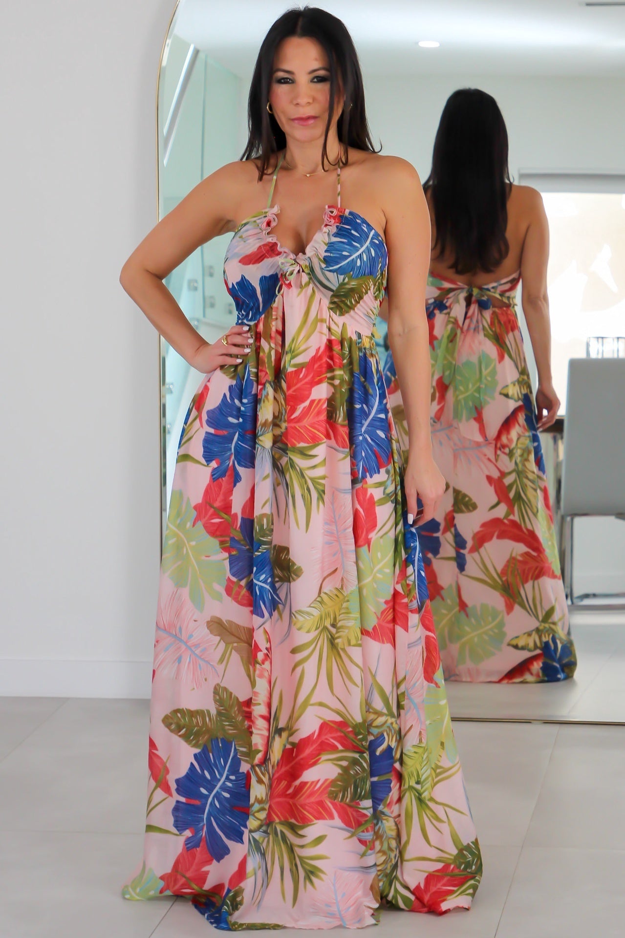 6107 Printed V neck Woven Maxi Dress