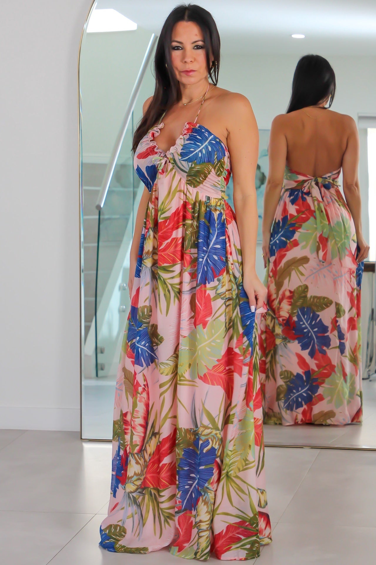 6107 Printed V neck Woven Maxi Dress
