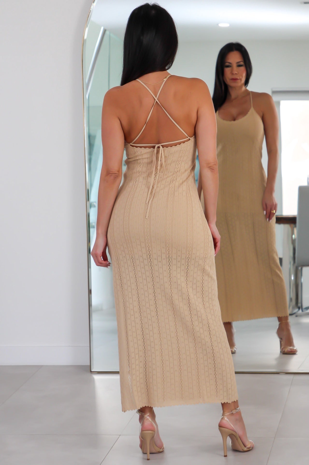4021 Pointelle Knit Bodycon Open Back Midi Dress