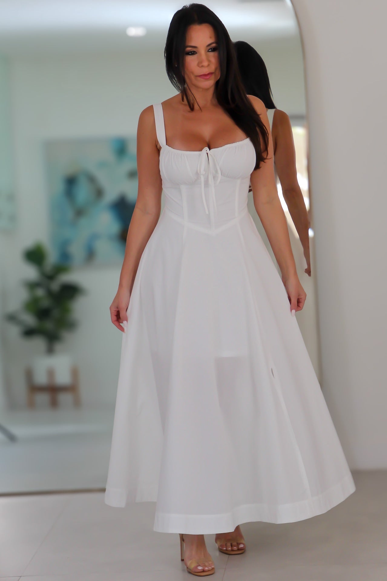 4553 Poplin Bustier Back Lace Up Bodice Midi Dress